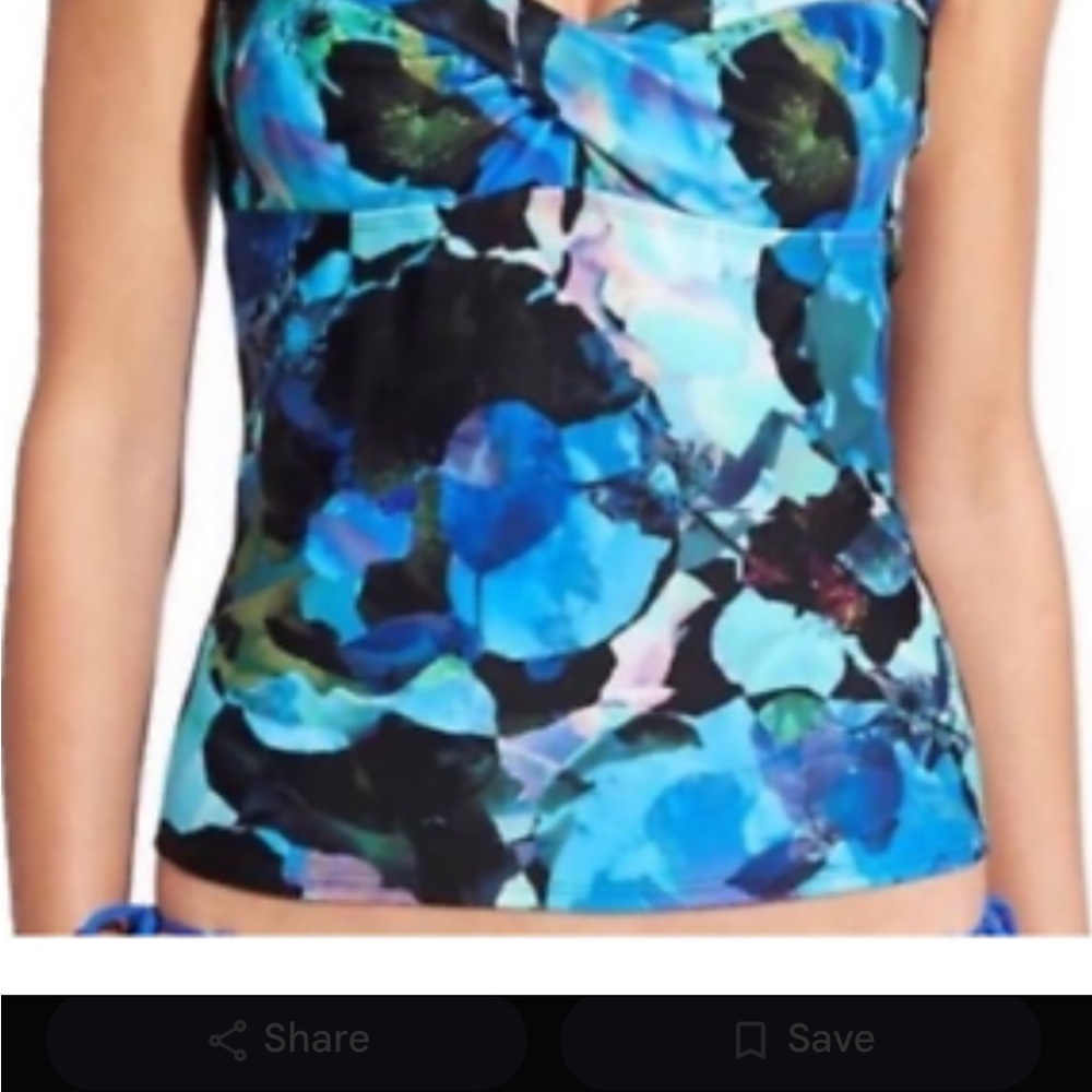 Athleta Tankini Swim Top Blue Floral Mystique Twister-Underwire Padded